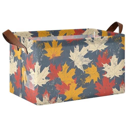 KLL Dekorative Regalkörbe im Retro-Stil mit bunten Ahornblättern, großer Stoff-Aufbewahrungskorb mit Griffen, großer Schrank-Organizer für Organisation, Regal, Kleidung, Zuhause, Büro, 2 Stück KLL Dekorative Regalkörbe im Retro-Stil mit bunten Ahornblättern, großer Stoff-Aufbewahrungskorb mit Griffen, großer Schrank-Organizer für Organisation, Regal, Kleidung, Zuhause, Büro, 2 Stück von KLL