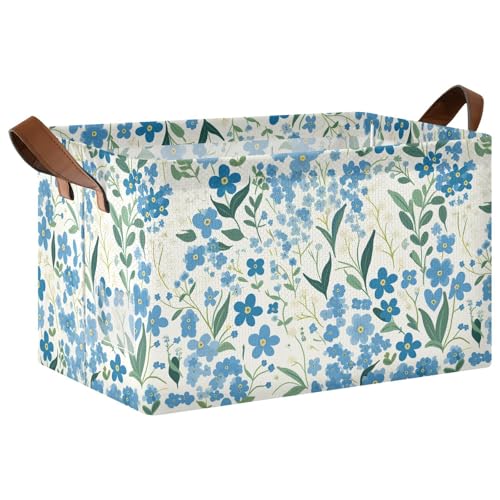 KLL Dekorative Regalkörbe mit kleinen Blumen, blau und grün, Aufbewahrungsbehälter mit Griffen, Behälter für Schrank, Stoff, Spielzeug, Geschenk, 2 Stück von KLL