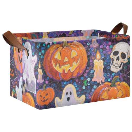 KLL Dekorative Stoff-Aufbewahrungskörbe mit Halloween-Kürbis, mit Griffen, Stoffwürfel, Organizer für Regal, Küche, Badezimmer, Schrank, 2 Stück von KLL