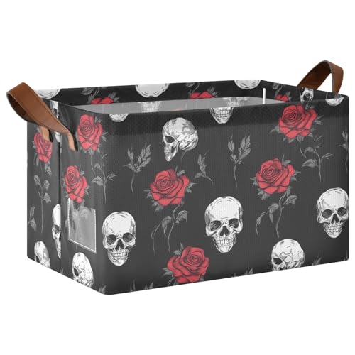 KLL Dekorative faltbare Aufbewahrungskörbe mit Totenkopf und Rose, faltbar, mit Griffen, Stoffwürfel für Speisekammer, Regale, Schubladen, Schreibtisch, Schrank, Klassenzimmer, Büro, 2 Stück KLL Dekorative faltbare Aufbewahrungskörbe mit Totenkopf und Rose, faltbar, mit Griffen, Stoffwürfel für Speisekammer, Regale, Schubladen, Schreibtisch, Schrank, Klassenzimmer, Büro, 2 Stück von KLL