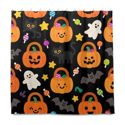 KLL Dekorativer Duschvorhang, Halloween-Kürbis, dekorativ, wasserdicht, dekorativer Duschvorhang mit Haken, Polyester, maschinenwaschbar, Stoff-Wannen-Vorhang-Einlagen für Badezimmer-Accessoires, Sets KLL Dekorativer Duschvorhang, Halloween-Kürbis, dekorativ, wasserdicht, dekorativer Duschvorhang mit Haken, Polyester, maschinenwaschbar, Stoff-Wannen-Vorhang-Einlagen für Badezimmer-Accessoires, Sets von KLL