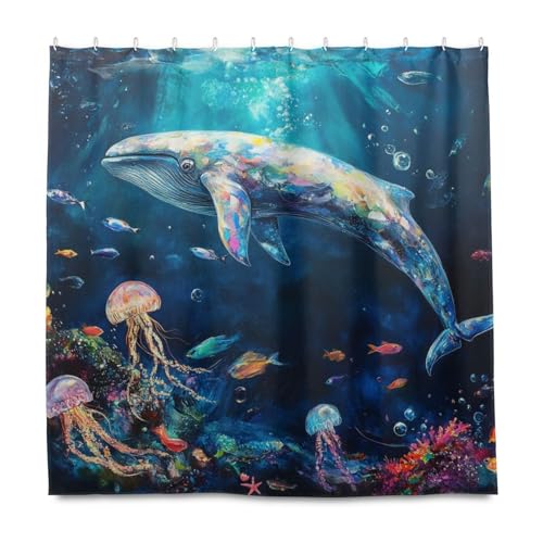KLL Dekorativer Stoff, Wal-Tiere, wasserdicht, Badezimmer-Vorhang-Set mit Haken, Polyester, lang, waschbar, Duschvorhang, lang, für Zuhause, Bad, Herbst, Dekoration, Halloween-Dekoration, 183 x 183 cm KLL Dekorativer Stoff, Wal-Tiere, wasserdicht, Badezimmer-Vorhang-Set mit Haken, Polyester, lang, waschbar, Duschvorhang, lang, für Zuhause, Bad, Herbst, Dekoration, Halloween-Dekoration, 183 x 183 cm von KLL