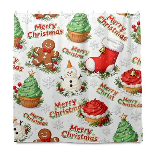 KLL Dekorativer Stoff mit Aufschrift "Merry Christmas", wasserdicht, dekorativer Duschvorhang mit Haken, Polyester, lang, waschbar, schicker Vorhang für langes Badezimmer, Herbstdekoration von KLL