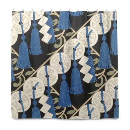 KLL Dekorativer Vorhang mit japanischen blauen Münzen, wasserdicht, mit Haken, Polyester-Stoff, waschbar, Wannenvorhang, Auskleidung für langes Badezimmer, Herbstdekoration, Halloween-Dekoration, 183 KLL Dekorativer Vorhang mit japanischen blauen Münzen, wasserdicht, mit Haken, Polyester-Stoff, waschbar, Wannenvorhang, Auskleidung für langes Badezimmer, Herbstdekoration, Halloween-Dekoration, 183 von KLL