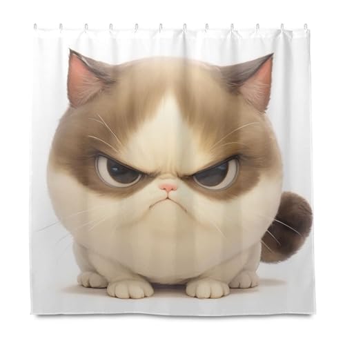 KLL Dekorativer Vorhang mit niedlicher wütender Katze, wasserdichter Vorhang für Badezimmer, mit Haken, Polyester, waschbar, Wannen-Duschvorhang, Auskleidung für Badewanne, Dekoration von KLL
