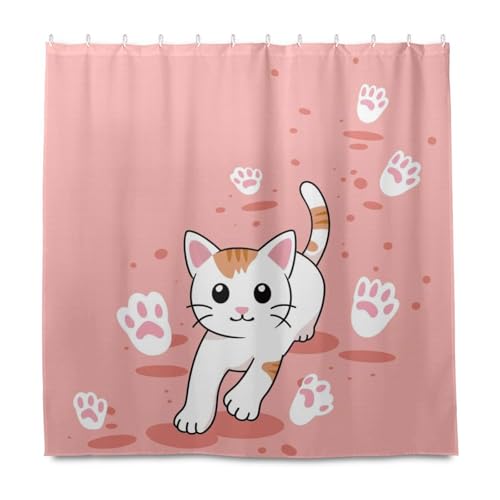 KLL Dekorativer wasserabweisender Stoff-Badevorhang mit Katzenmotiv und Fußabdrücken, Polyester, maschinenwaschbar, luxuriöser Vorhang für moderne Badezimmerdekoration, Herbstdekoration KLL Dekorativer wasserabweisender Stoff-Badevorhang mit Katzenmotiv und Fußabdrücken, Polyester, maschinenwaschbar, luxuriöser Vorhang für moderne Badezimmerdekoration, Herbstdekoration von KLL