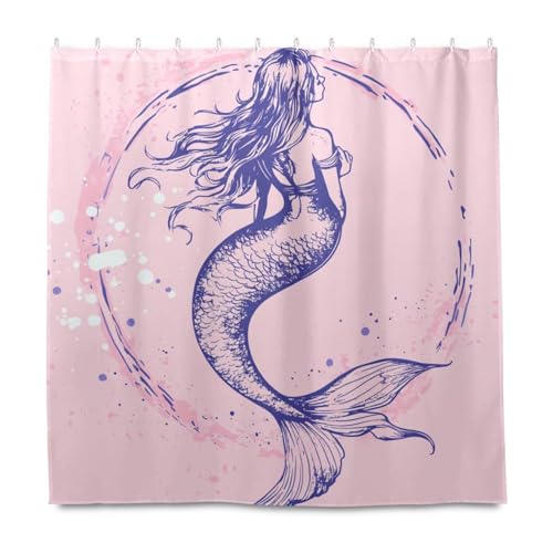 KLL Dekorativer wasserdichter Stoff-Duschvorhang mit Cartoon-Meerjungfrauen-Motiv, wasserdicht, mit Haken, Polyester-Tuch, waschbar, schicker Duschvorhang, Auskleidungen für Badezimmer KLL Dekorativer wasserdichter Stoff-Duschvorhang mit Cartoon-Meerjungfrauen-Motiv, wasserdicht, mit Haken, Polyester-Tuch, waschbar, schicker Duschvorhang, Auskleidungen für Badezimmer von KLL