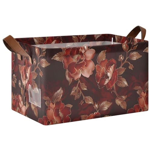 KLL Dunkelroter Hintergrund mit rotgoldenem Vintage-Blumenmuster, große Aufbewahrungsboxen, Körbe, Würfel, Bühneneimer mit Griffen, großer Schrank-Organizer für Schlafzimmer, Wohnzimmer KLL Dunkelroter Hintergrund mit rotgoldenem Vintage-Blumenmuster, große Aufbewahrungsboxen, Körbe, Würfel, Bühneneimer mit Griffen, großer Schrank-Organizer für Schlafzimmer, Wohnzimmer von KLL