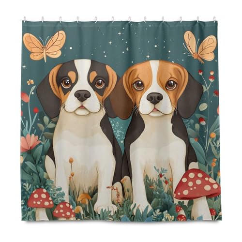 KLL Duschvorhang, Cartoon-Motiv, niedlicher Beagle-Hund, dekorativer Stoff, wasserdicht, lang, mit Haken, Polyester, maschinenwaschbar, Stoffmaterial, Vorhang für Wanne, Herbstdekoration KLL Duschvorhang, Cartoon-Motiv, niedlicher Beagle-Hund, dekorativer Stoff, wasserdicht, lang, mit Haken, Polyester, maschinenwaschbar, Stoffmaterial, Vorhang für Wanne, Herbstdekoration von KLL