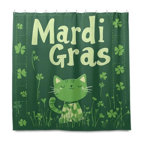 KLL Duschvorhang, Motiv: Mardi Gras Katze, dekorativer wasserabweisender Stoff, lang, mit Haken, Polyestergewebe, waschbar, Duschvorhang, Stoffeinlage für langes Badezimmer, Herbstdekoration KLL Duschvorhang, Motiv: Mardi Gras Katze, dekorativer wasserabweisender Stoff, lang, mit Haken, Polyestergewebe, waschbar, Duschvorhang, Stoffeinlage für langes Badezimmer, Herbstdekoration von KLL