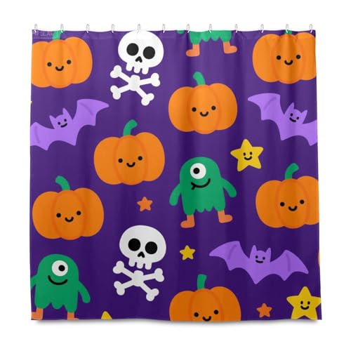 KLL Duschvorhang, Motiv: böse Halloween-Kürbis-Fledermaus, dekorativ, wasserdicht, Stoffmuster, mit Haken, Polyesterbeständiges, waschbares Material, Duschvorhang, Auskleidung für Hauptbadezimmer KLL Duschvorhang, Motiv: böse Halloween-Kürbis-Fledermaus, dekorativ, wasserdicht, Stoffmuster, mit Haken, Polyesterbeständiges, waschbares Material, Duschvorhang, Auskleidung für Hauptbadezimmer von KLL