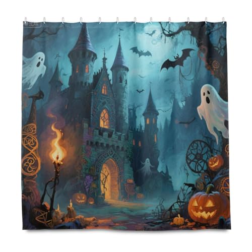 KLL Duschvorhang, Retro-Stil, Halloween, schwarzes Schloss, dekorativer wasserabweisender Vorhang für Badezimmer, mit Haken, Polyestergewebe, waschbares Material, Duschvorhang, Auskleidung für Dusche KLL Duschvorhang, Retro-Stil, Halloween, schwarzes Schloss, dekorativer wasserabweisender Vorhang für Badezimmer, mit Haken, Polyestergewebe, waschbares Material, Duschvorhang, Auskleidung für Dusche von KLL