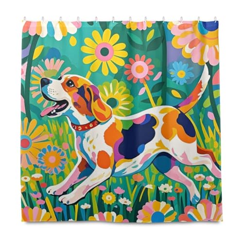 KLL Duschvorhang-Set mit niedlichem Beagle-Blumen-Design, wasserdicht, mit Haken, Polyester, langes, waschbares Material, Duschvorhang-Einlagen für Hotel, Bad, Herbst, Dekoration, Halloween-Dekoration KLL Duschvorhang-Set mit niedlichem Beagle-Blumen-Design, wasserdicht, mit Haken, Polyester, langes, waschbares Material, Duschvorhang-Einlagen für Hotel, Bad, Herbst, Dekoration, Halloween-Dekoration von KLL