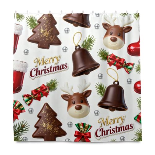KLL Duschvorhang mit Aufschrift "Merry Christmas", schwarzer Schokolade, dekorativer wasserabweisender Polyester-Duschvorhang mit Haken, Polyester-Stoff, maschinenwaschbar, für Zimmer, Dusche KLL Duschvorhang mit Aufschrift "Merry Christmas", schwarzer Schokolade, dekorativer wasserabweisender Polyester-Duschvorhang mit Haken, Polyester-Stoff, maschinenwaschbar, für Zimmer, Dusche von KLL