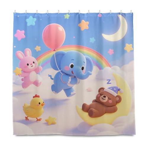 KLL Duschvorhang mit Cartoon- und niedlichem Nachtparty-Motiv, dekoratives wasserabweisendes Material, hoher Duschvorhang mit Haken, Polyester-Stoff, waschbar, schicker Vorhang, Auskleidung für von KLL