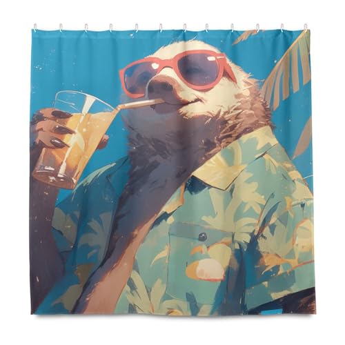 KLL Duschvorhang mit Faultier, dekorativer Duschvorhang, wasserdicht, Polyester, maschinenwaschbar, großer Vorhang für Hauptbadezimmer, Herbstdekoration, Halloween-Dekoration, 183 x 183 cm, Blau von KLL