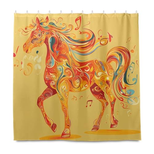 KLL Duschvorhang mit Musiknote, orangefarbenes Pferd, dekorativ, wasserabweisend, mit Haken, Polyester, waschbar, Wannenvorhang, für Badezimmer, Herbstdekoration, Halloween-Dekoration, 183 x 183 cm KLL Duschvorhang mit Musiknote, orangefarbenes Pferd, dekorativ, wasserabweisend, mit Haken, Polyester, waschbar, Wannenvorhang, für Badezimmer, Herbstdekoration, Halloween-Dekoration, 183 x 183 cm von KLL