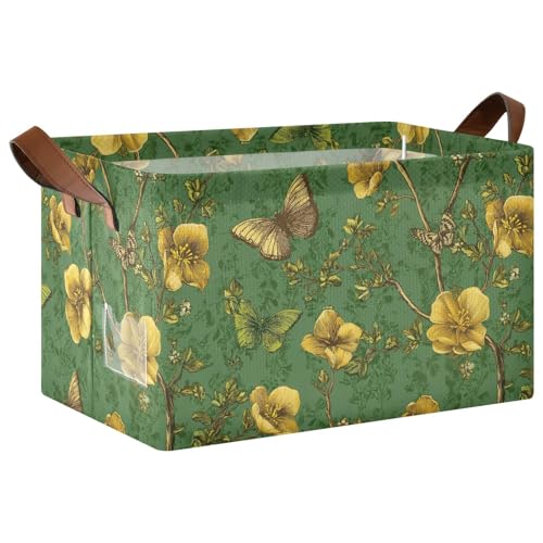 KLL Elegante dekorative Körbe mit gelben Blumen und grünen Griffen, Behälter für Schrank, Organizer, Regal, Schrank, Bücherregal, 2 Stück KLL Elegante dekorative Körbe mit gelben Blumen und grünen Griffen, Behälter für Schrank, Organizer, Regal, Schrank, Bücherregal, 2 Stück von KLL