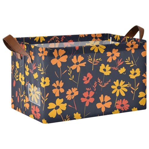 KLL Faltbare Aufbewahrungskörbe aus Stoff mit Griffen, Ringelblumen-Design, Rot / Gelb, für den Winter, Würfel-Organizer für Organisation, Regal, Kleidung, Zuhause, Büro, 2 Stück von KLL