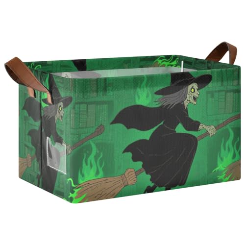 KLL Flying Witchy Scream Aufbewahrungskorb mit Griffen, groß, für Schrank, Regal, Kommode, Grün, 2 Stück KLL Flying Witchy Scream Aufbewahrungskorb mit Griffen, groß, für Schrank, Regal, Kommode, Grün, 2 Stück von KLL