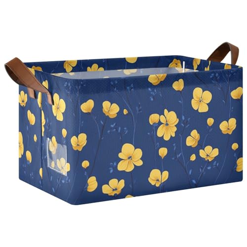 KLL Gelbe Blumen dunkelblauer Hintergrund, Behälter mit Griffen, faltbarer Schrank-Organizer für Regale, Regal, Kleidung, Zuhause, Büro, 2 Stück KLL Gelbe Blumen dunkelblauer Hintergrund, Behälter mit Griffen, faltbarer Schrank-Organizer für Regale, Regal, Kleidung, Zuhause, Büro, 2 Stück von KLL
