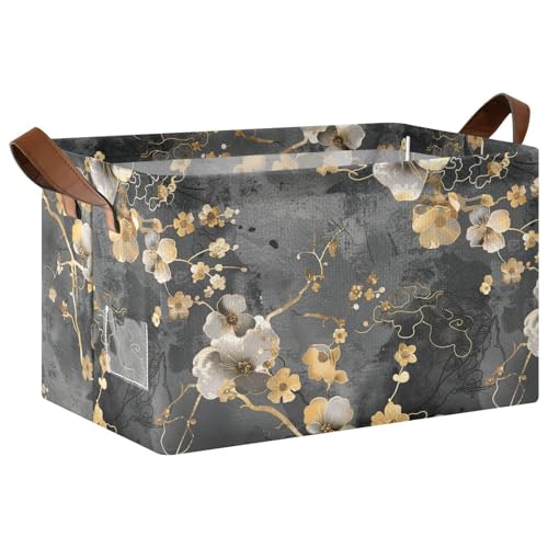 KLL Grauer und schwarzer Hintergrund mit goldenen Blumen, große Aufbewahrungsboxen, Körbe, Stoff-Aufbewahrungskörbe mit Griffen, Würfel-Organizer für die Organisation von Spielzeug, Büchern, Regalen von KLL