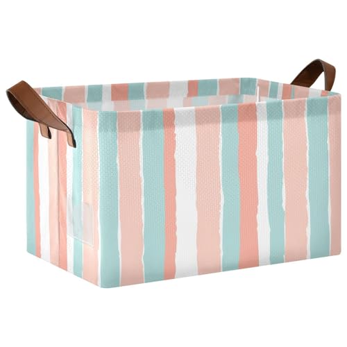 KLL Große Aufbewahrungsboxen, Körbe, Behälter mit Griffen, dekorativer Korb-Organizer für die Organisation von Schrank, Regal, Kinderzimmer, Spielzeug, Hellkoralle und Hellblau, 2 Stück von KLL