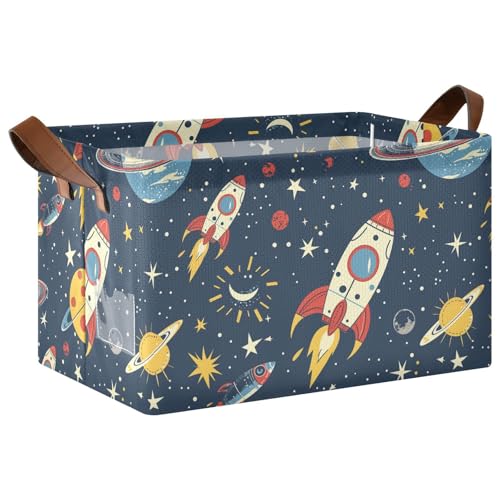 KLL Große Aufbewahrungsboxen im Vintage-Stil, Raketen, Planeten, Stoff-Aufbewahrungskörbe mit Griffen, Stoffwürfel, Organizer für Schlafzimmer, Wohnzimmer, Heimorganisation, 2 Stück KLL Große Aufbewahrungsboxen im Vintage-Stil, Raketen, Planeten, Stoff-Aufbewahrungskörbe mit Griffen, Stoffwürfel, Organizer für Schlafzimmer, Wohnzimmer, Heimorganisation, 2 Stück von KLL