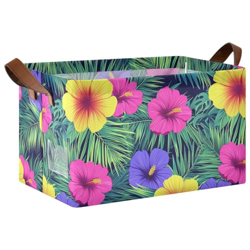 KLL Große Aufbewahrungsboxen im hawaiianischen Stil, tropische Blumen, Palmblätter, leuchtende Neonfarben, Körbe, Würfelbehälter mit Griffen, Würfelbehälter für Regale, Schrank, Kinderzimmer von KLL