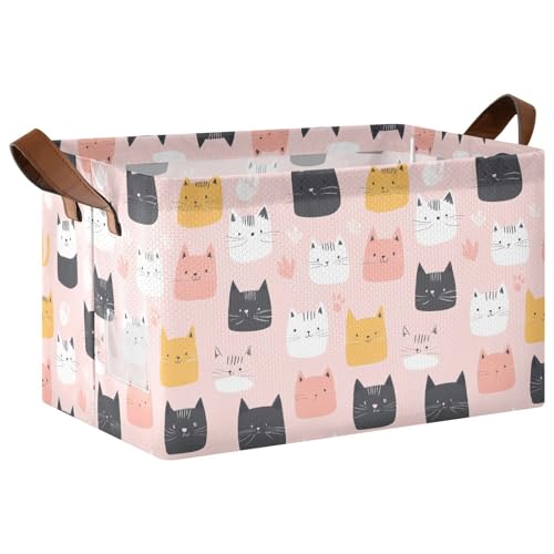 KLL Große Aufbewahrungsboxen mit Cartoon-Katzen-Illustration, Stoff-Aufbewahrungskörbe mit Griffen, Würfelbehälter für Schrank, Regal, Kommode, 2 Stück KLL Große Aufbewahrungsboxen mit Cartoon-Katzen-Illustration, Stoff-Aufbewahrungskörbe mit Griffen, Würfelbehälter für Schrank, Regal, Kommode, 2 Stück von KLL