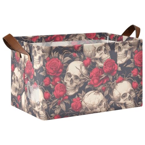 KLL Große Aufbewahrungsboxen mit Totenköpfen und roten Rosen, Gothic-Stil, Körbe für Würfelaufbewahrung mit Griffen, faltbare Boxen für Schrank, Organizer, Regal, Schrank, Bücherregal, 2 Stück KLL Große Aufbewahrungsboxen mit Totenköpfen und roten Rosen, Gothic-Stil, Körbe für Würfelaufbewahrung mit Griffen, faltbare Boxen für Schrank, Organizer, Regal, Schrank, Bücherregal, 2 Stück von KLL
