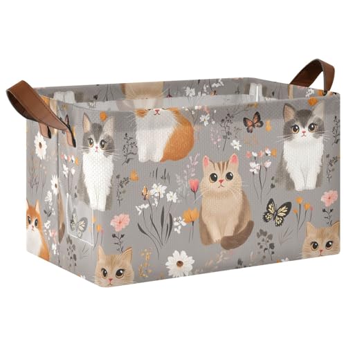 KLL Große Aufbewahrungsboxen mit niedlichen somalischen Katzen und Blumen, dekorative Aufbewahrungskörbe mit Griffen, faltbare Boxen für Regale, Schrank, 2 Stück von KLL