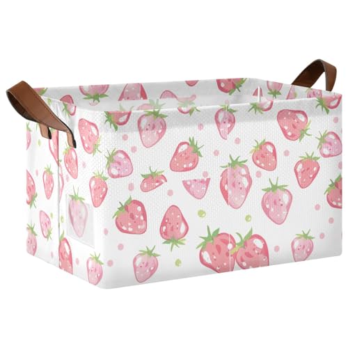 KLL Große Aufbewahrungskörbe aus Stoff, Erdbeeren auf weißem Hintergrund, Aufbewahrungswürfel, mit Griffen, Würfelbehälter für Regale, Schränke, Schubladen, 2 Stück KLL Große Aufbewahrungskörbe aus Stoff, Erdbeeren auf weißem Hintergrund, Aufbewahrungswürfel, mit Griffen, Würfelbehälter für Regale, Schränke, Schubladen, 2 Stück von KLL