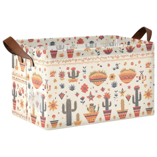 KLL Große Aufbewahrungskörbe im Kaktus-Retro-Stil, stabile Organizer-Behälter mit Griffen, Würfel-Organizer für Kleidung, Organizer und Aufbewahrung, 2 Stück von KLL