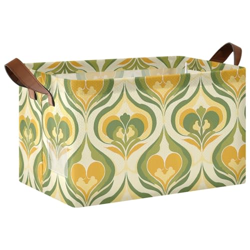 KLL Große Aufbewahrungskörbe im Retro-Stil, Symmetrie, mit Griffen, Stoffwürfel für Schrank, Regal, Kommode, 2 Stück, Gelb und Grün KLL Große Aufbewahrungskörbe im Retro-Stil, Symmetrie, mit Griffen, Stoffwürfel für Schrank, Regal, Kommode, 2 Stück, Gelb und Grün von KLL