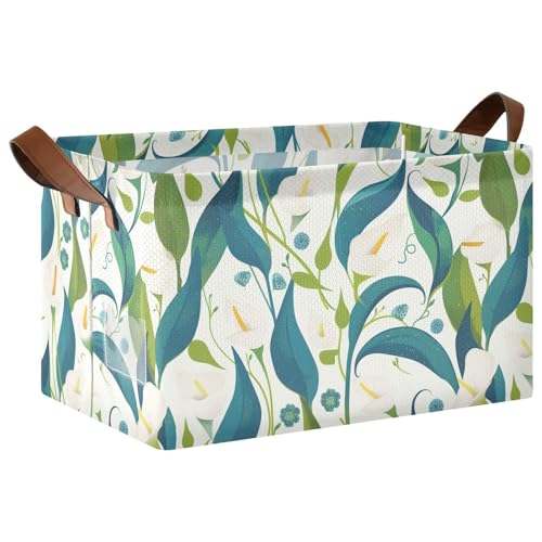 KLL Große Aufbewahrungskörbe im Retro-Stil mit Calla-Lilien-Blumen, weiß und grün, mit Griffen, Stoffwürfel für Organisation, 2 Stück KLL Große Aufbewahrungskörbe im Retro-Stil mit Calla-Lilien-Blumen, weiß und grün, mit Griffen, Stoffwürfel für Organisation, 2 Stück von KLL