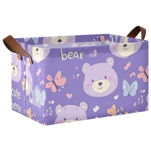 KLL Große Aufbewahrungskörbe mit Cartoon-Tierbär, niedlich, lila, mit Griffen, Stoffwürfel für Schrank, Organizer, Regal, Schrank, Bücherregal, 2 Stück KLL Große Aufbewahrungskörbe mit Cartoon-Tierbär, niedlich, lila, mit Griffen, Stoffwürfel für Schrank, Organizer, Regal, Schrank, Bücherregal, 2 Stück von KLL