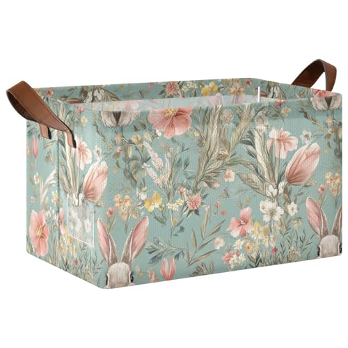 KLL Grüne Retro-Aufbewahrungskörbe mit Blumen, Kaninchen, Würfel, dekorativ, groß, Schrank-Organizer mit Griffen, Würfelbehälter für Speisekammer, Regale, Schubladen, Schreibtischschrank KLL Grüne Retro-Aufbewahrungskörbe mit Blumen, Kaninchen, Würfel, dekorativ, groß, Schrank-Organizer mit Griffen, Würfelbehälter für Speisekammer, Regale, Schubladen, Schreibtischschrank von KLL