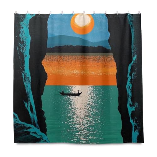 KLL Grüner See, dekorativer wasserdichter Stoff, Badezimmer-Duschvorhänge mit Haken, Polyester, maschinenwaschbar, einfacher Duschvorhang, Auskleidung für Bad, Herbst, Dekoration, Halloween-Dekoration KLL Grüner See, dekorativer wasserdichter Stoff, Badezimmer-Duschvorhänge mit Haken, Polyester, maschinenwaschbar, einfacher Duschvorhang, Auskleidung für Bad, Herbst, Dekoration, Halloween-Dekoration von KLL