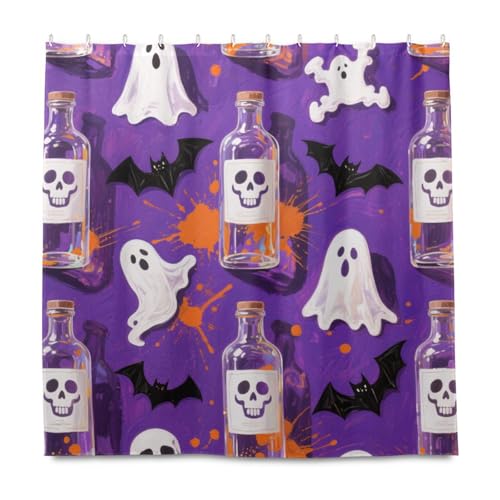 KLL Halloween-Duschvorhang, dekorativer Stoff, wasserdicht, dekorativ mit Haken, Polyester-Stoff, waschbar, schicker Vorhang für Badezimmer, Herbstdekoration, Halloween-Dekoration, 183 x 183 cm, Weiß KLL Halloween-Duschvorhang, dekorativer Stoff, wasserdicht, dekorativ mit Haken, Polyester-Stoff, waschbar, schicker Vorhang für Badezimmer, Herbstdekoration, Halloween-Dekoration, 183 x 183 cm, Weiß von KLL