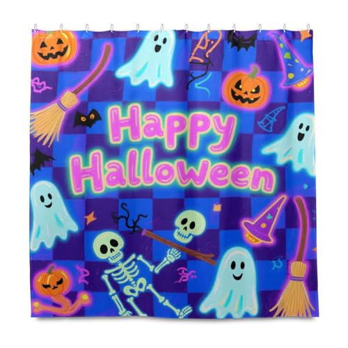 KLL Halloween-Duschvorhang mit blauem und schwarzem Kürbis, dekorativ, wasserdicht, dekorativer Duschvorhang mit Haken, Polyester-Tuch, waschbar, langer Duschvorhang, Einlagen für Badezimmer KLL Halloween-Duschvorhang mit blauem und schwarzem Kürbis, dekorativ, wasserdicht, dekorativer Duschvorhang mit Haken, Polyester-Tuch, waschbar, langer Duschvorhang, Einlagen für Badezimmer von KLL