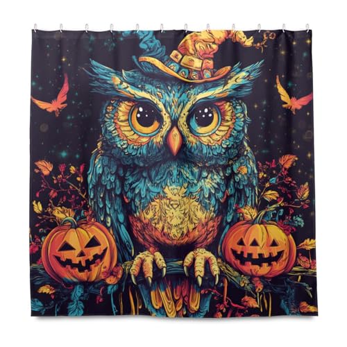 KLL Halloween-Eulen-Cartoon-Vorhänge, dekorativ, wasserabweisend, für das Badezimmer, mit Haken, Polyester, maschinenwaschbar, Stoffwanne, Duschvorhang, Auskleidung für Badezimmer, Herbstdekoration KLL Halloween-Eulen-Cartoon-Vorhänge, dekorativ, wasserabweisend, für das Badezimmer, mit Haken, Polyester, maschinenwaschbar, Stoffwanne, Duschvorhang, Auskleidung für Badezimmer, Herbstdekoration von KLL