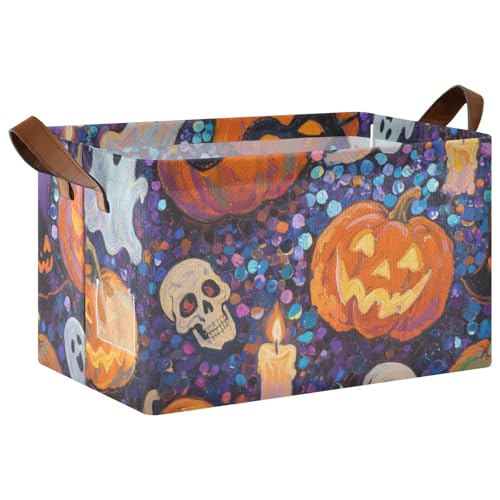 KLL Halloween-Kürbiskörbe mit Pailletten, mit Griffen, Behälter für Zuhause, Büro, Schrank, Kleidung, Spielzeug, Organizer, 2 Stück von KLL