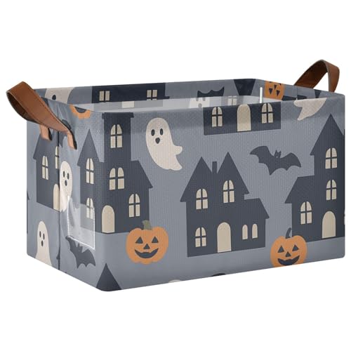 KLL Halloween-Muster Spukhäuser auf grauem Dekorativen, faltbaren Aufbewahrungskörbe, Aufbewahrungswürfel, Korb mit Griffen, faltbarer Schrank-Organizer für Regale für Speisekammer, Regale, Schubladen KLL Halloween-Muster Spukhäuser auf grauem Dekorativen, faltbaren Aufbewahrungskörbe, Aufbewahrungswürfel, Korb mit Griffen, faltbarer Schrank-Organizer für Regale für Speisekammer, Regale, Schubladen von KLL