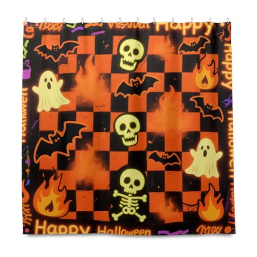 KLL Halloween-Vorhang mit orangefarbenem und schwarzem Kürbis, dekorativ, wasserabweisend, Badezimmer-Vorhänge mit Haken, Polyester, maschinenwaschbar, Vorhang für Badewanne, Dusche, Herbst von KLL