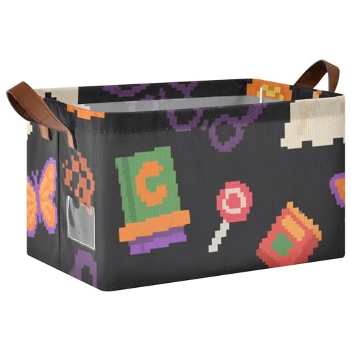 KLL Halloween gelbe Pixel Kürbis Aufbewahrungskörbe, Aufbewahrungswürfel, Korb mit Griffen, faltbare Würfel für Schlafzimmer, Wohnzimmer, Badezimmer, Regale, 2 Stück von KLL