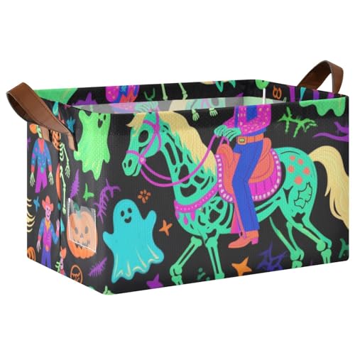 KLL Happy Halloween Cowboy-Skelett, dekorativ, faltbar, Aufbewahrungskörbe mit Griffen, Würfelbehälter für Regale, Schrank, 2 Stück KLL Happy Halloween Cowboy-Skelett, dekorativ, faltbar, Aufbewahrungskörbe mit Griffen, Würfelbehälter für Regale, Schrank, 2 Stück von KLL