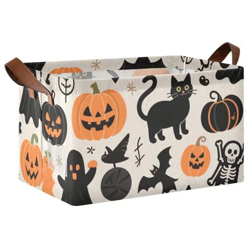 KLL Happy Halloween schwarzer Katzenkorb zur Aufbewahrung, großer Stoff-Aufbewahrungskorb mit Griffen, Schrank-Organizer für Spielzeug, Bücher und Kleidung, Wohnzimmer, 2 Stück KLL Happy Halloween schwarzer Katzenkorb zur Aufbewahrung, großer Stoff-Aufbewahrungskorb mit Griffen, Schrank-Organizer für Spielzeug, Bücher und Kleidung, Wohnzimmer, 2 Stück von KLL