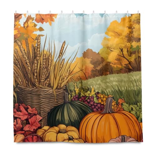 KLL Herbsternte dekorative wasserdichte Badezimmer-Duschvorhänge mit Haken, Polyester, waschbar, einfacher Duschvorhang, für Dusche, Herbstdekoration, Halloween-Dekoration, 183 x 183 cm KLL Herbsternte dekorative wasserdichte Badezimmer-Duschvorhänge mit Haken, Polyester, waschbar, einfacher Duschvorhang, für Dusche, Herbstdekoration, Halloween-Dekoration, 183 x 183 cm von KLL