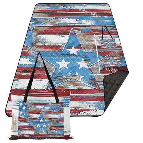 KLL Hintergrund mit Elementen der amerikanischen Flagge, wasserdichtes Picknick-Set, niedlicher Park, faltbare Matte für 8 bis 10 Erwachsene, Sommergeschenk, Klebeband von KLL